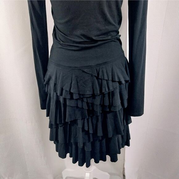 KAREN KANE! BLACK LONG SLEEVE, TIERED RUFFLE BOTTOM JERSEY DRESS! SZ M - Picture 7 of 11
